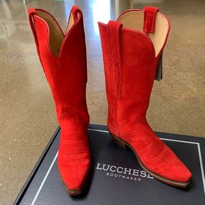 Lucchese Eleanor Red Suede Boots Size 6B